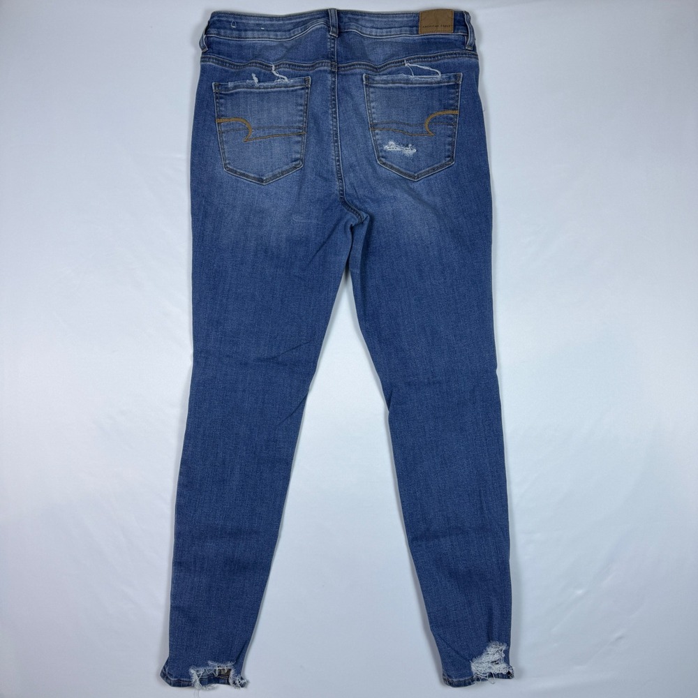 American Eagle Jegging Womens 12 Long Blue Super Stretch Distressed High Rise - Picture 4 of 10